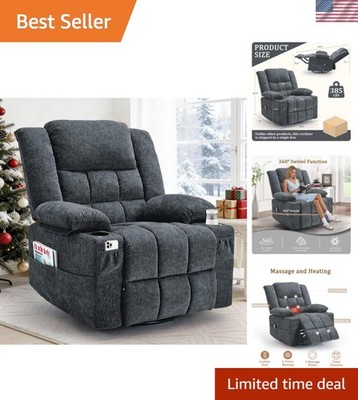 360° Swivel Rocker Recliner for Adults, Nursery Glider Recliner with Massage ...