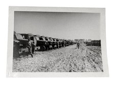 WW2 Photo U.S. Large Convoy Military Trucks Lined Up dirt Road Supply Operation