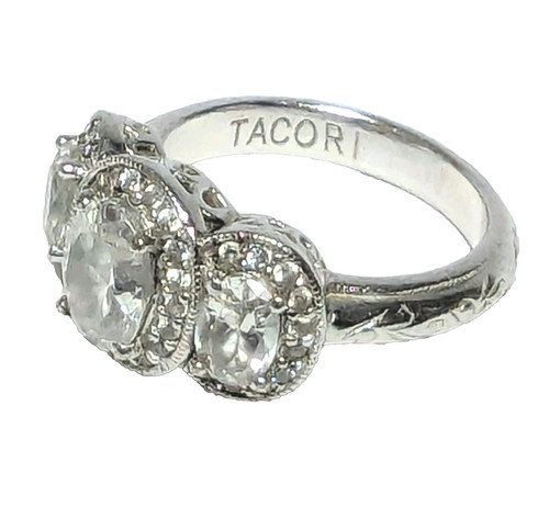 Tacori Sterling Silver Diamonique 925 CZ Bloom With Love 3 Stone Ring Size 7