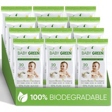 Baby Green Wipes Unscented Compostable Organic Travel Pack 240 Sensitive Skin