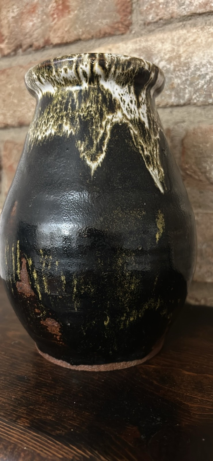 Handmade Artisan Stoneware Vase Drip Glaze Signed 8 Inch