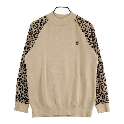 Size:4 PEARLY GATES 2022 High-neck Knit Sweater Leopard Beige Used STST-0