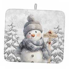 Christmas Snowman Dish Drying Mat for Kitchen Counter Grey 18"x24"- 1 Pack Gray
