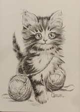 Vintage Ann Adams Greeting Card Kitten Ball O...