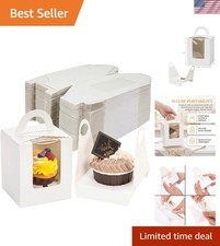 100 Pack Individual Single Cupcake Box with Insert, Window & Handle