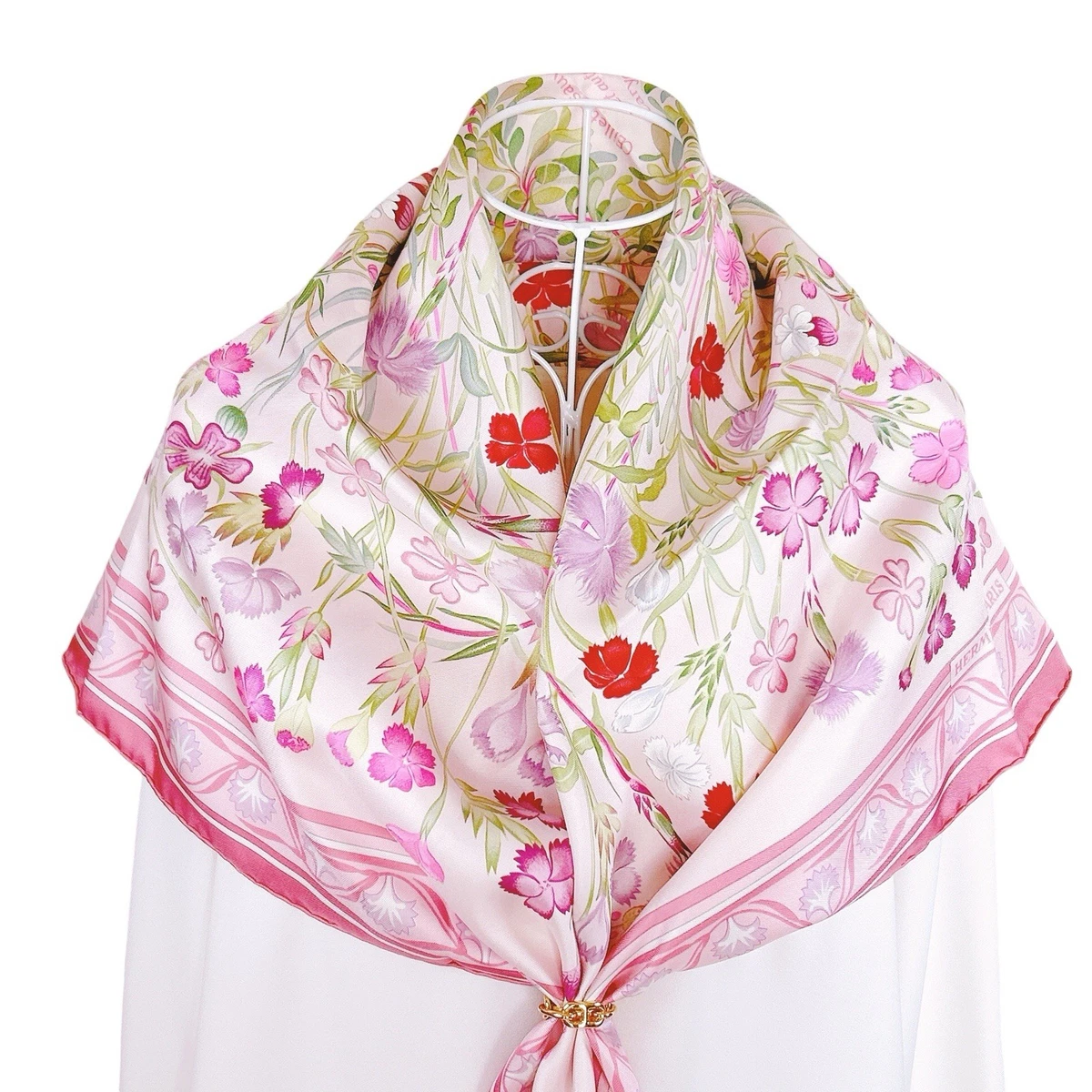 Écharpe Hermès Planifleurs En Soie, Motifs Floraux Multicolores - 90 Cm - Occasion En Excellent état