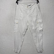 Lauren Ralph Lauren White Linen Cargo Pants Button Ankle Size 10
