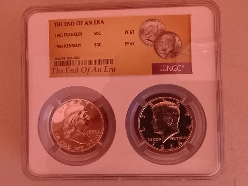 The End of an Era Dual Slab 1963 Franklin & 1964 Kennedy Half Dollar NGC PF67