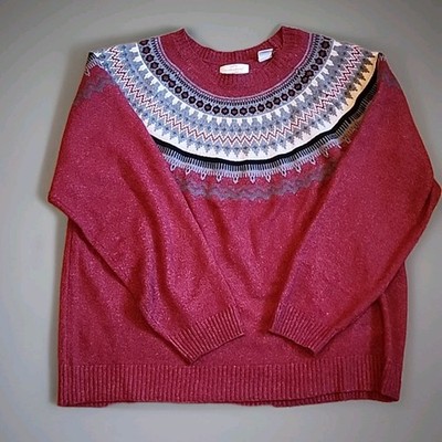 Weatherproof Vintage Women s X Large Fair Isle Knit Sweater Red Gray Nordic