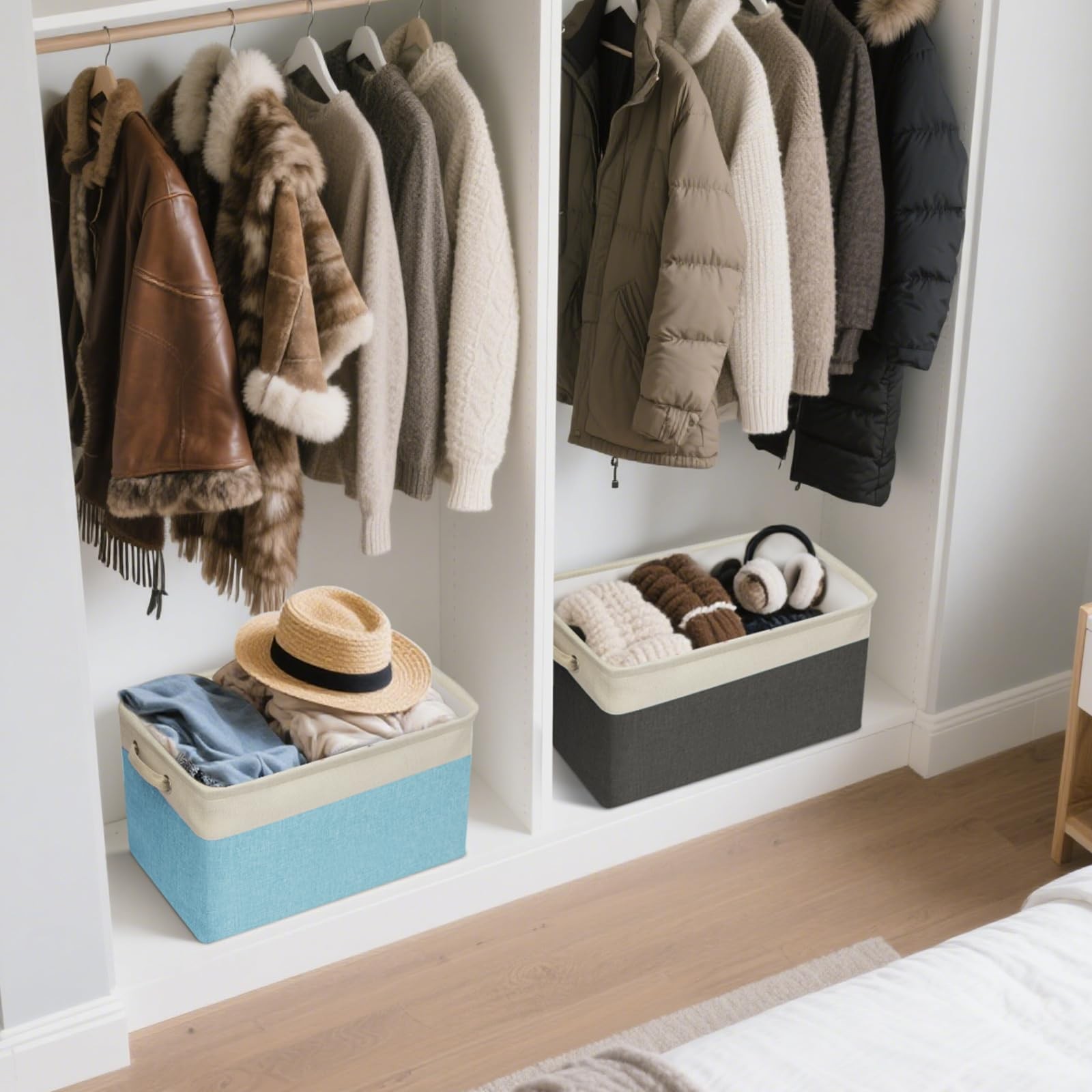 4 Pack Fabric Storage Bins for Shelves, Linen Storage Baskets for Organizing,...