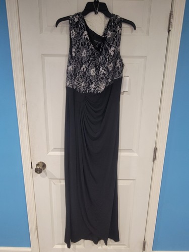 Connected Maxi Dress Womens 16 Black And White Lace Textured Draped Stretch