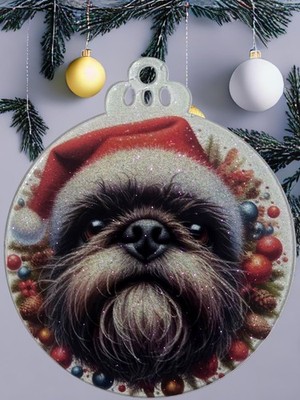4'' Brussels Griffon in Santa Hat Acrylic Christmas Tree Ornament Pet Lover