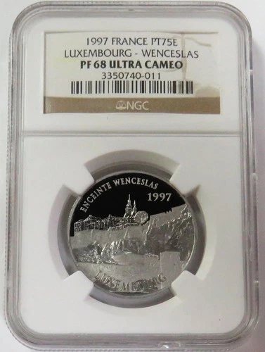 1997 PLATINUM FRANCE 75 EUROS / 500 FRANCS LUXEMBOURG - WENCESLAS NGC PF 68 UC