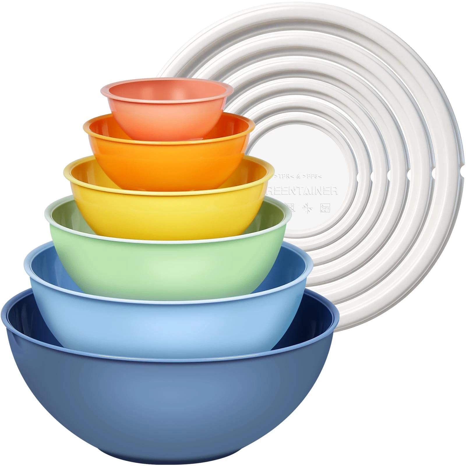 Plastic Mixing Bowls with Lids Set for Kitchen, 6 Set Nesting Bowls for Mixin...