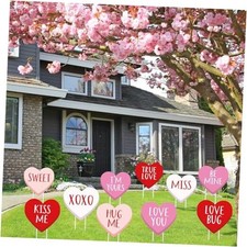 10Pcs Valentine's Day Yard Sign With 20Pcs Stakes Red Red Pink White Heart