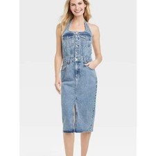 Universal Thread Women's Denim Jean Halter Midi Dress Size 10