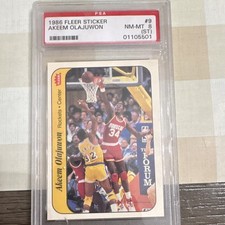 1986-87 Fleer Sticker Rookie Akeem Olajuwon #9 PSA 8 Houston Rockets NBA