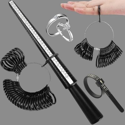 Ringgrößenmesser Set Ringmaßband Ringschablone Ringstock EU UK USA Neu