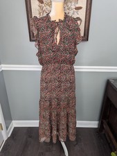 BB Dakota Steve Madden Womens Sz XL Floral Chiffon Ditsy Midi Dress Lined EUC