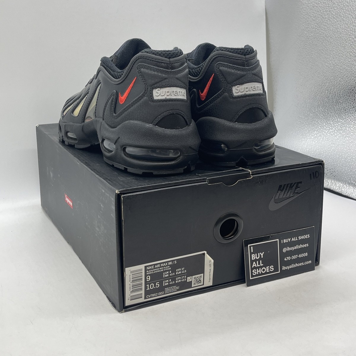 Size 9 - Nike Supreme x Air Max 96 Black Red Suede Leather Size 9 - Nike Supreme x Air Max 96 Black Red Suede Leather