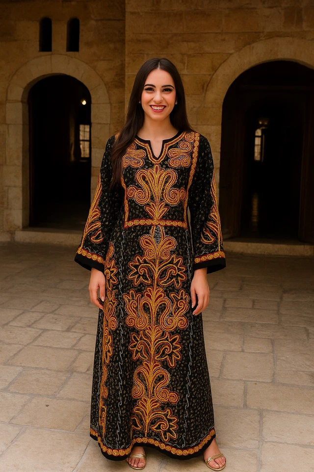Thobe Abaya Palestinian Embroidered Traditional Dress Elegant Palestinian Thobe - Image 2 of 4
