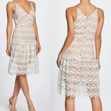 Dress The Population Lilly Lace Drop Waist Dress White Nude Women's M