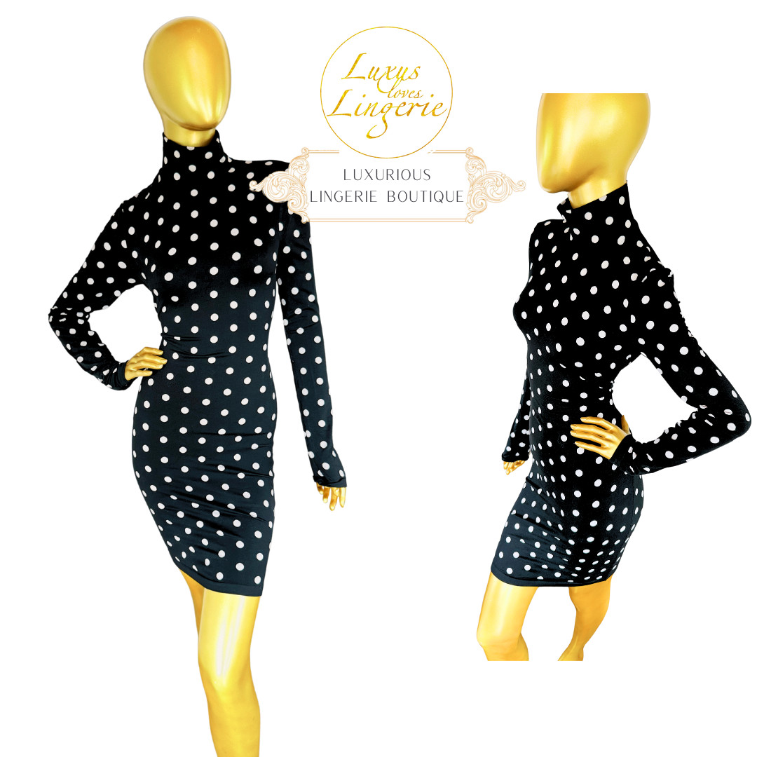 Bonnie Lunares Vestido By Wolford M Mediano Blanco y Negro Con Puntitos Cuello