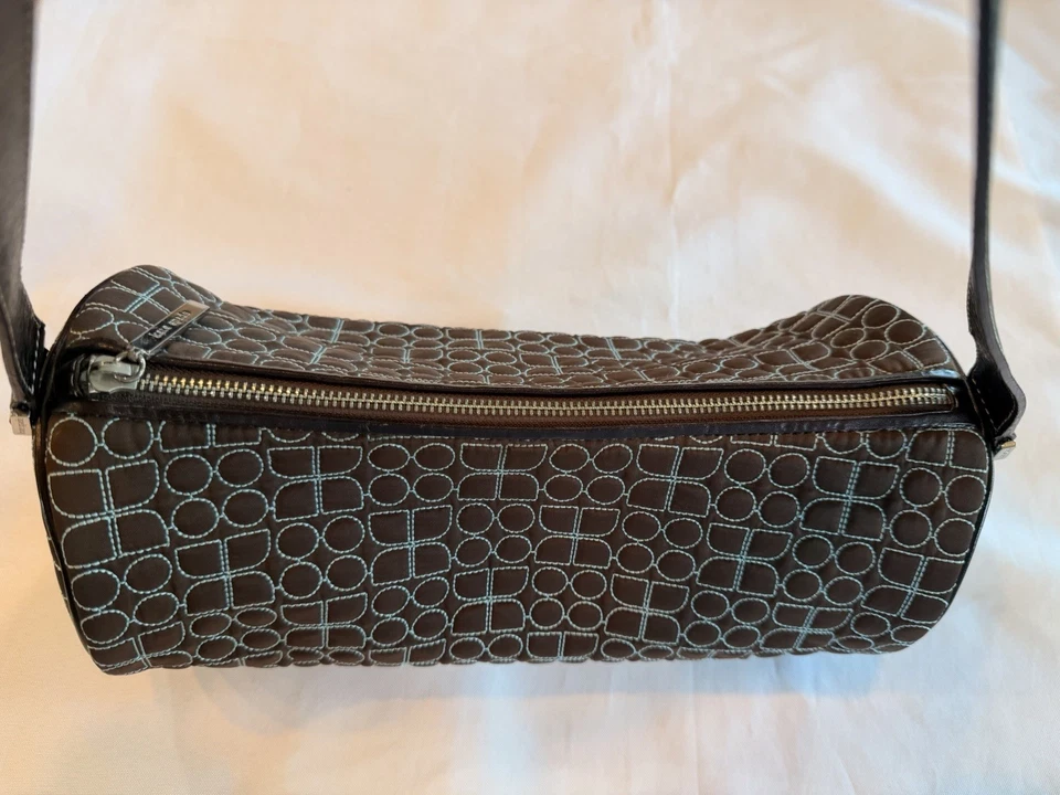 复古 Kate Spade Dot Noel Baguette 圆形单肩包棕色和青蓝色 — 第 3/4 张图片