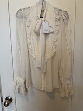 NWT Redemption White SILK RUFFLES SHIRT WITH JEWEL BUTTONS SZ 40 843