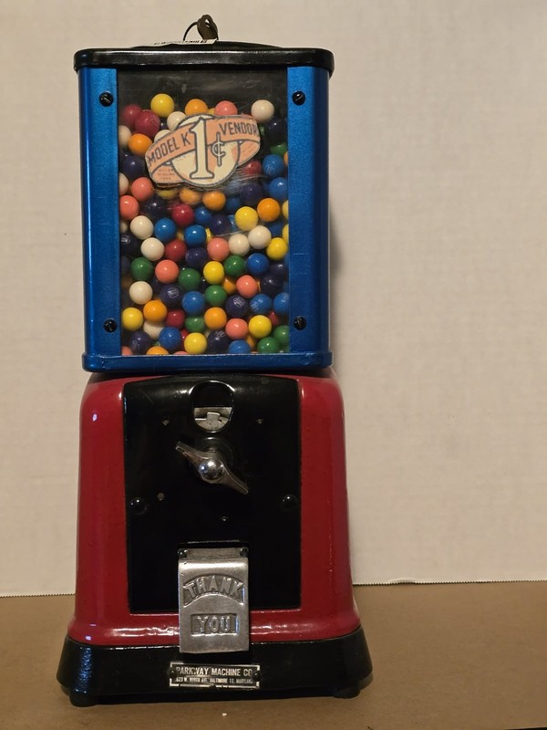 Victor Model V Red and Blue Gumball Vending Machine