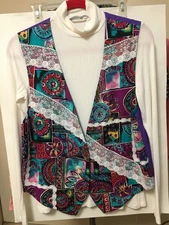 Womens Handsewn Multicolor Vest Front Button Poly Pattern & Solid  VEST ONLY