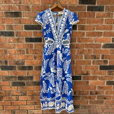 Farm Rio Maxi Dress Blue Aztec Tropical Cut-out Maxi Dress