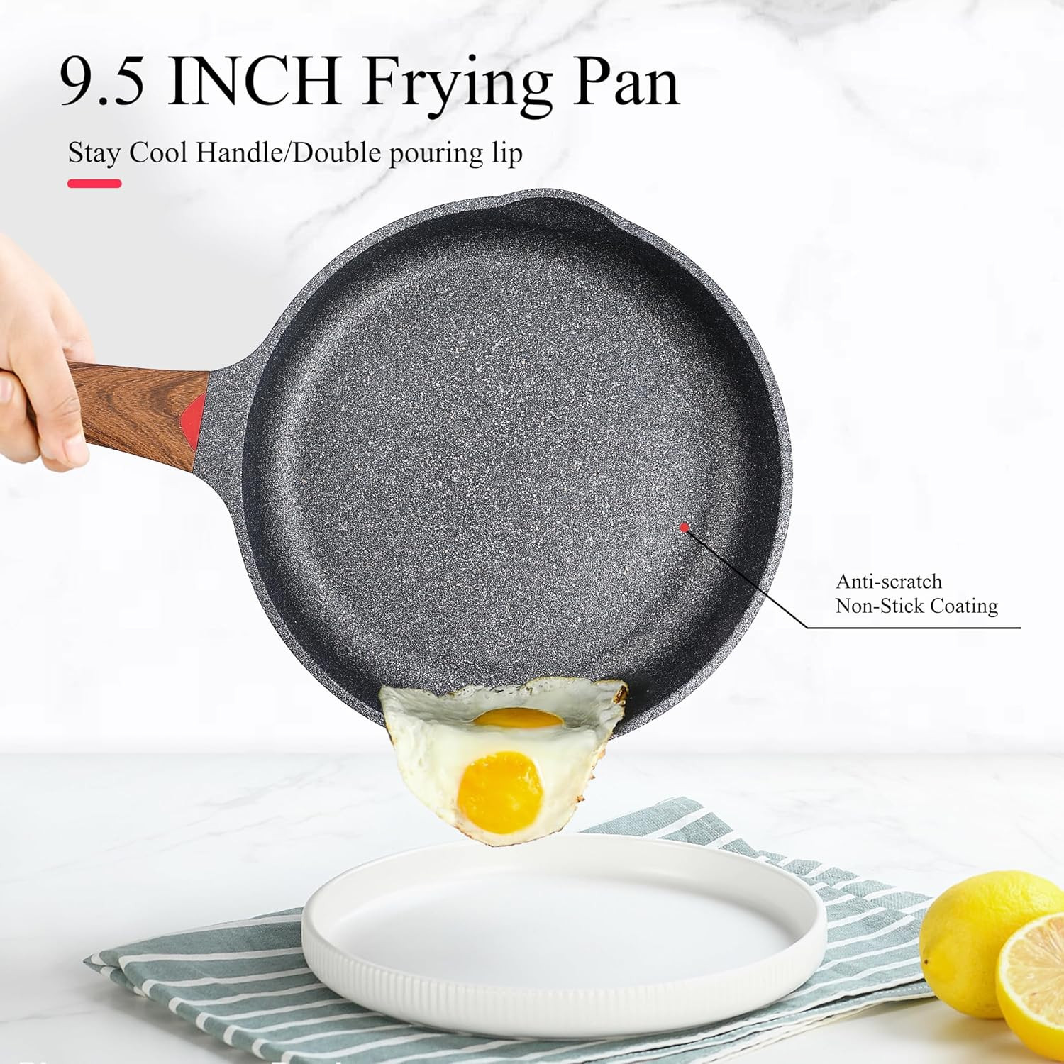 Vinchef Nonstick Frying Pan anti Scratch,9.5 Inch Skillet Cast Aluminum Cookware