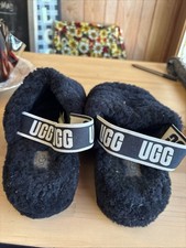 UGG Fluff Yeah Women's Black Sheepskin Slipper 9 Slingback Slide Slip On Fuzzy