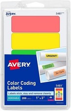 Rectangular Removable Color Coding Laser 1x3in labels Assorted 200/PK - 1EA