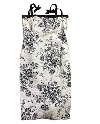 Kathlin Argiro Atelier Size 6 White/Black Floral Halter Strappy Bow Dress