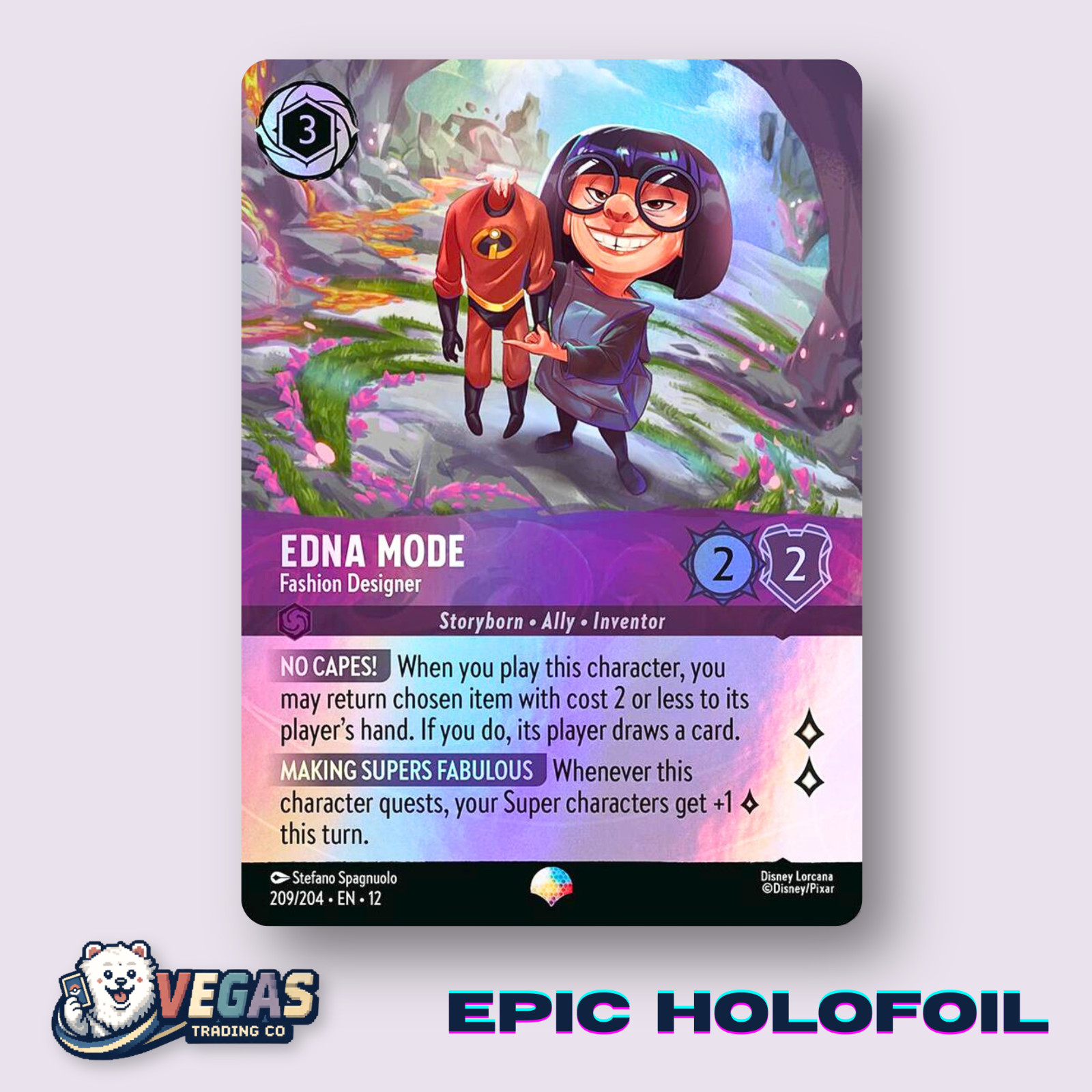 Edna Mode Fashion Designer 209/204 Epic Holofoil Wilds Unknown NM Disney Lorcana