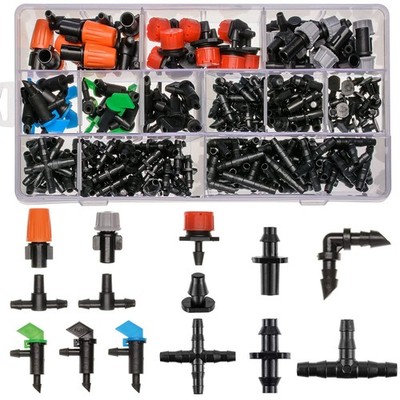 204Pcs Drip Irrigation Fittings Kit 1/4'' Barbed Connectors Tee Elbow Garden