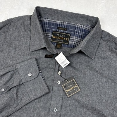 NWT Jos A Bank Reserve Cotton Cashmere Shirt Mens 2XLT XXL Tall Gray Flip Cuff