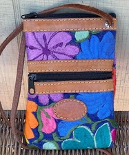 Artisanal Hand Embroidered Pouch Leather Bag Purse Boho Mexican Crossbody New