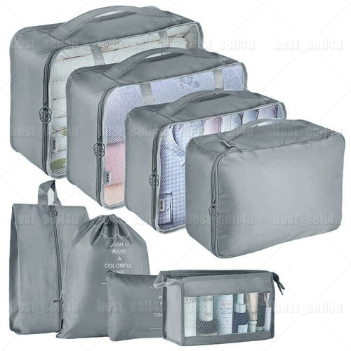 10Pcs Packing Cubes Luggage Storage Organiser Compression Travel Suitcase Bag UK - Picture 52 of 63