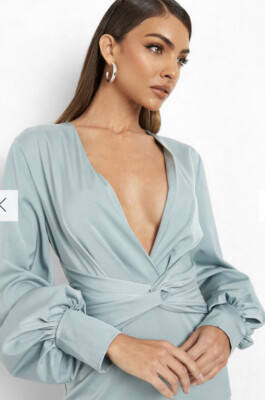 boohoo satin twist front sage midi dress | eBay boohoo satin twist front sage midi dress | eBay