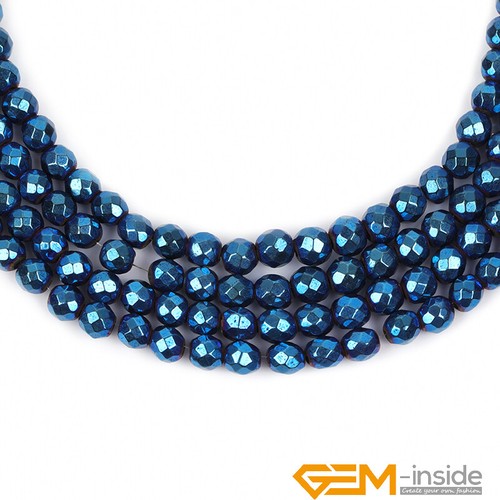 Magnetic Blue Hematite Metallic Coated Faceted Round Jewelry Making Beads 15" - Picture 23 of 55