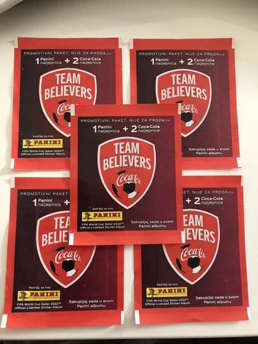 PANINI WORLD CUP QATAR 2022 COCA COLA SEALED STICKERS PACKETS LOT TEAM BELIEVERS