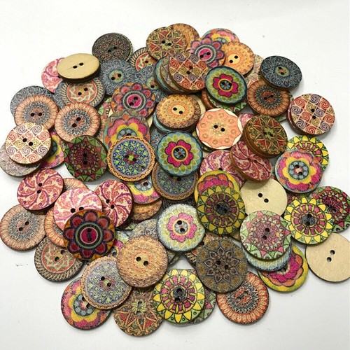 100Pcs Mixed Flower Style Wood Button 2 Holes Apparel Sewing Scrapbooking Crafts - Picture 2 of 14