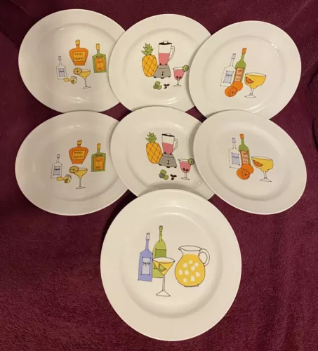 7 Signature Housewares Margarita Ursula Dodge Appetizer Plates, Cocktails, MINT!