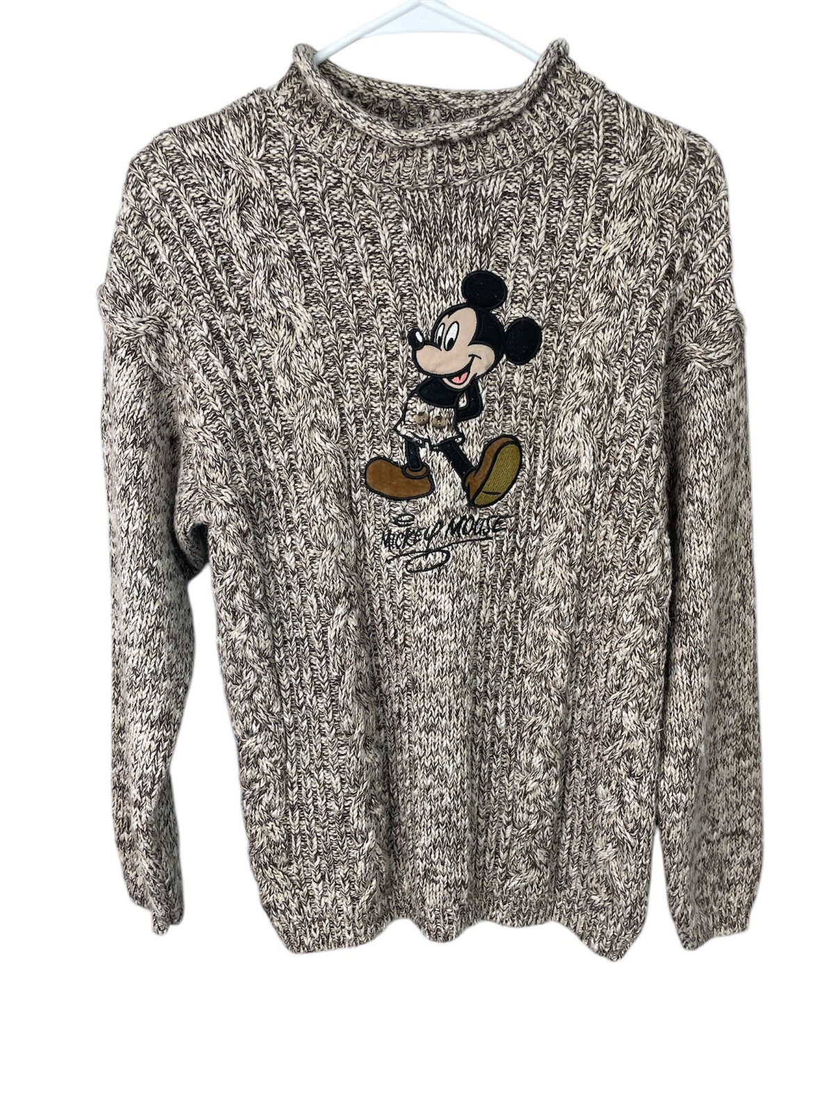 Disney World Beige Mickey Mouse Heavy Knit Sweater with Buttons Size Small  