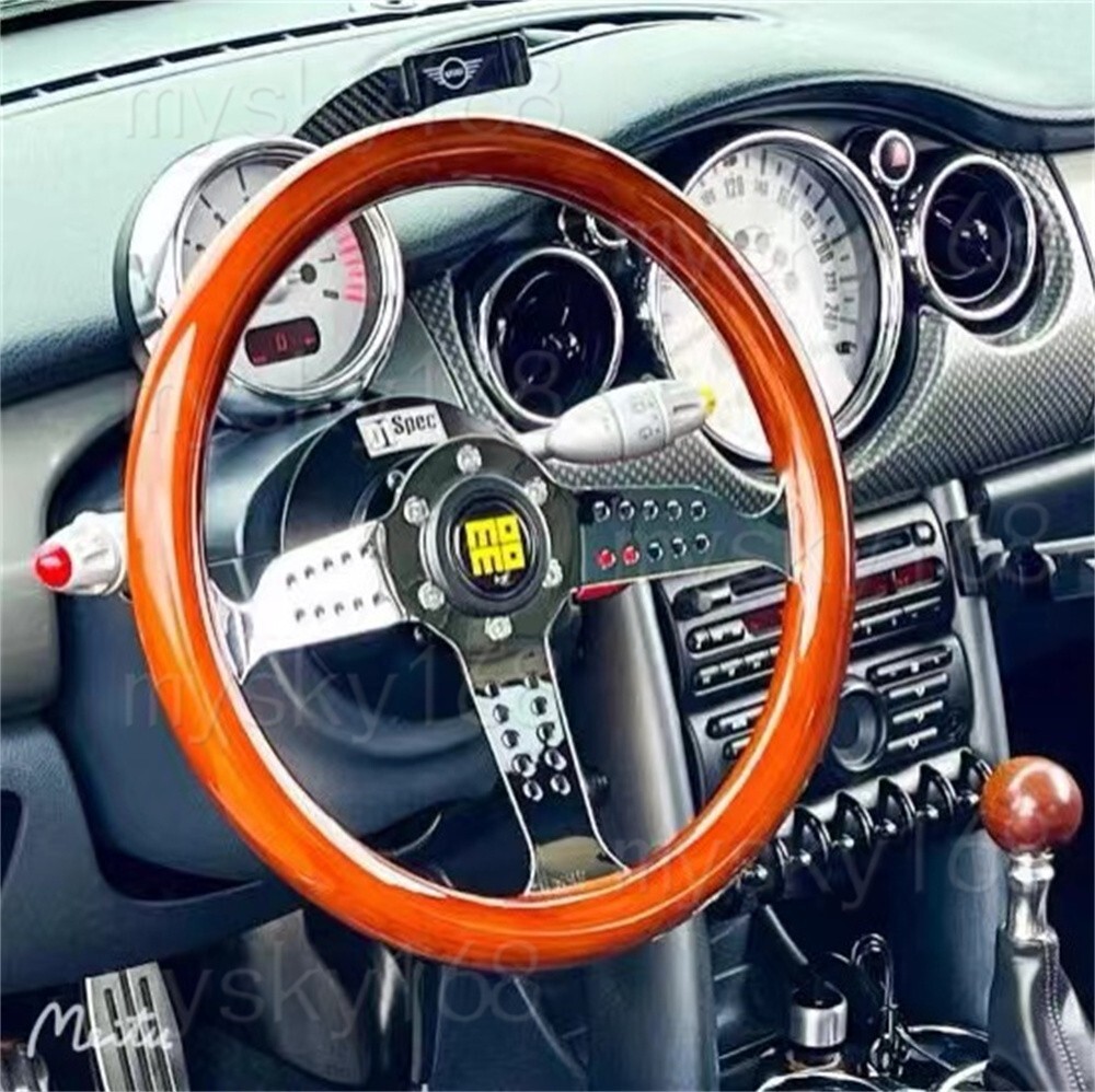 MOMO Classic 340mm Mahogany real Wood Steering Wheel with Silver