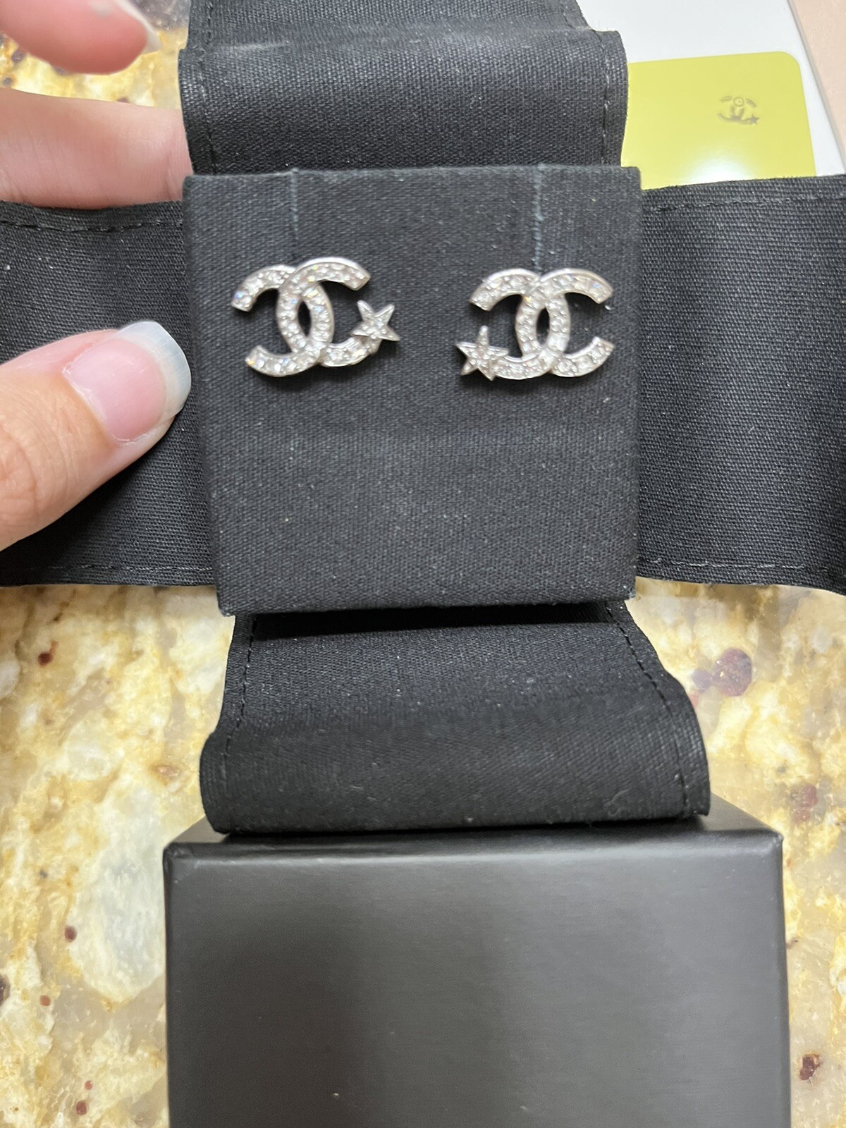 CHANEL CLASSIC CC LOGO CRYSTAL STUD STAR EARRINGS Gem