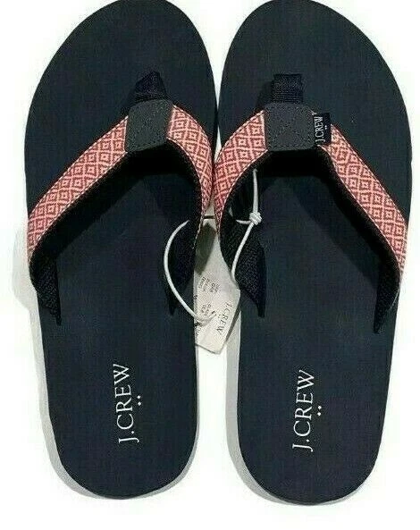 J Crew Men's Geometric Print Sandals Flip Flops Navy & Red Sizes 10, 11, 12, 13